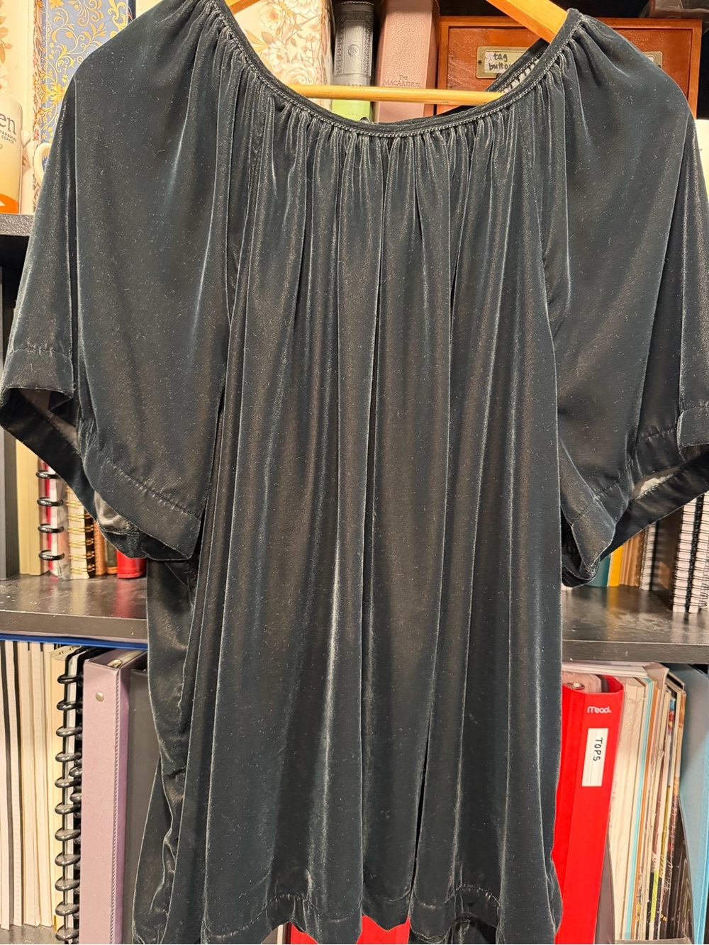 Old Navy Black Velvet Short Sleeve Top with Subtle Sheen